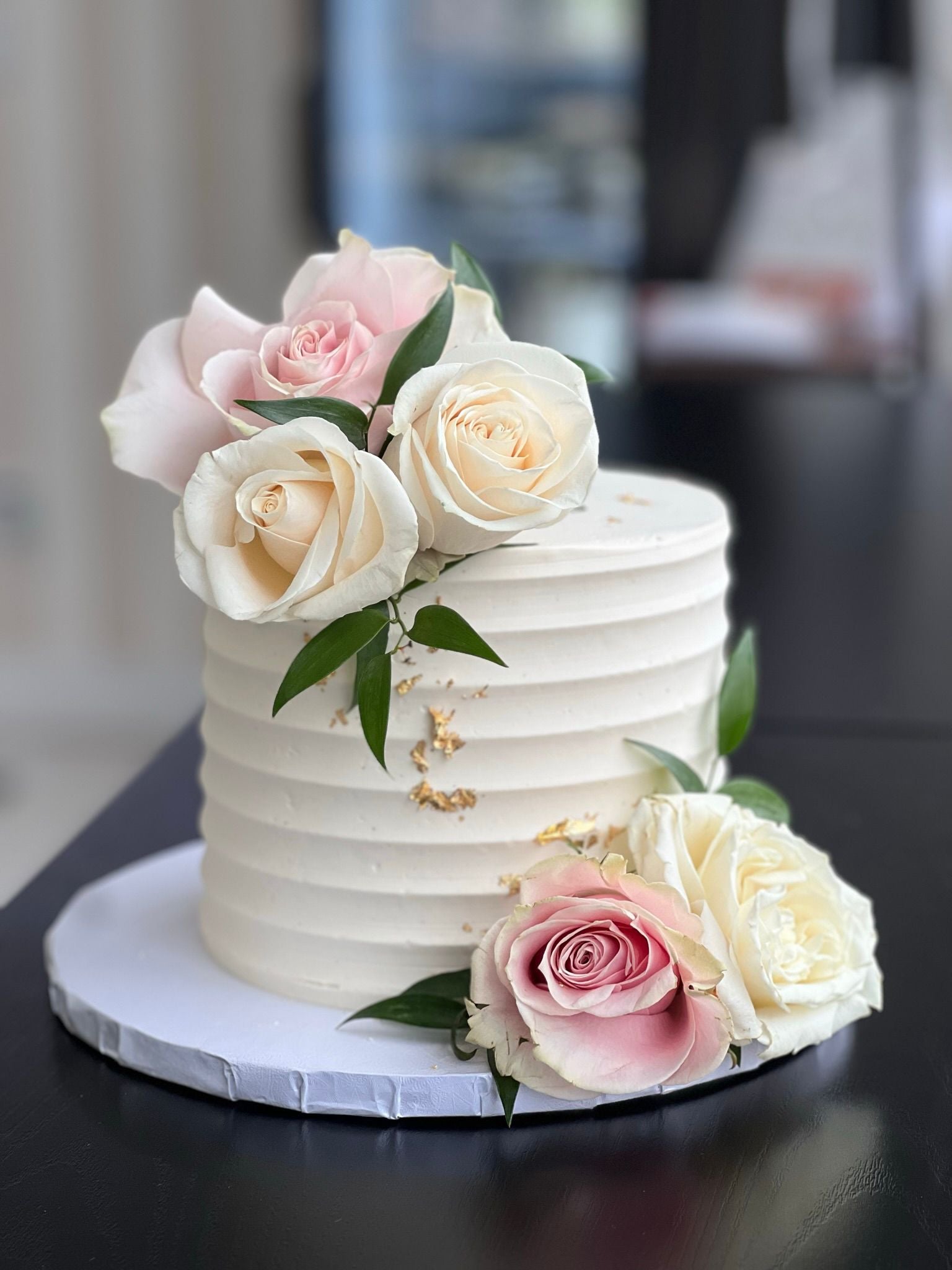 Navy Blue Ribbon Custom Wedding Cake - Gourmet Desserts | NJ Local Bakery